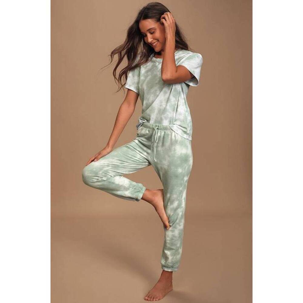 Lulus Cozy Livin' Sage Green Tie-dye Joggers - Size S